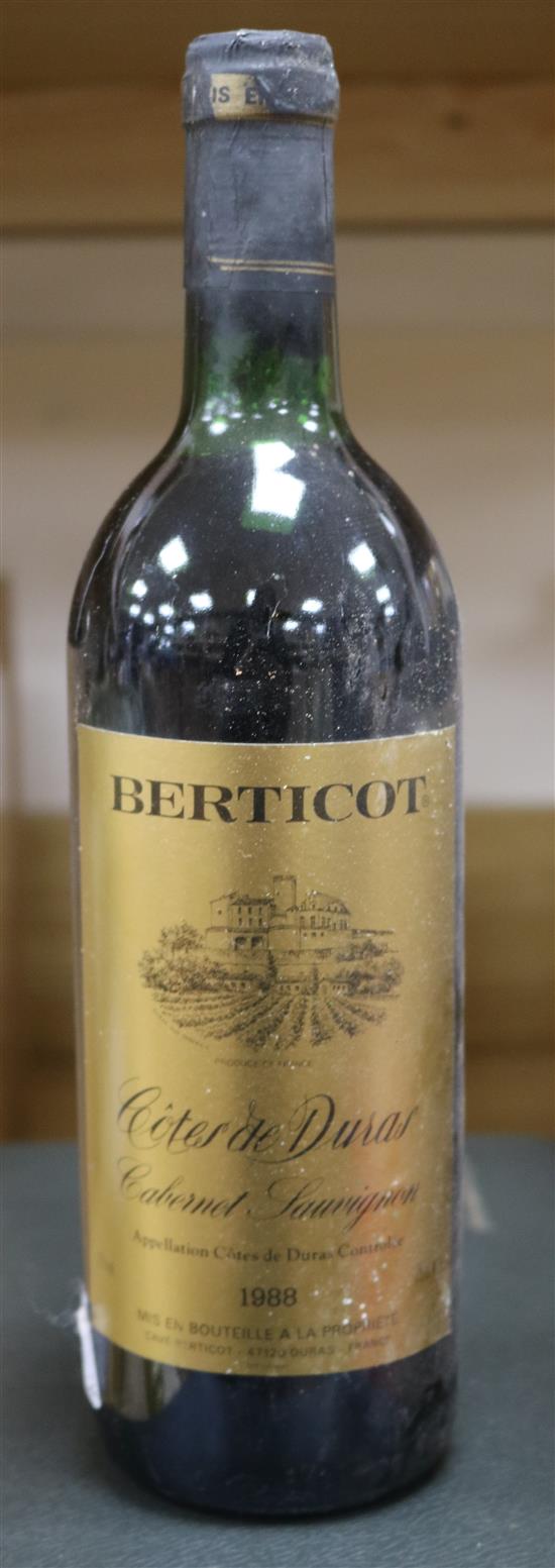 Twenty two bottles of Berticot Cotes de Duras Cabernet Sauvignon, 1988.